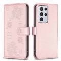 For Samsung Galaxy S21 Ultra 5G Four-leaf Embossed Leather Phone Case(Pink)