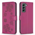 For Samsung Galaxy S22 5G Four-leaf Embossed Leather Phone Case(Rose Red)