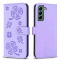 For Samsung Galaxy S22 5G Four-leaf Embossed Leather Phone Case(Purple)