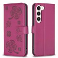 For Samsung Galaxy S23 5G Four-leaf Embossed Leather Phone Case(Rose Red)