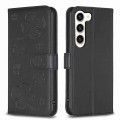For Samsung Galaxy S23 5G Four-leaf Embossed Leather Phone Case(Black)