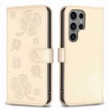 For Samsung Galaxy S23 Ultra 5G Four-leaf Embossed Leather Phone Case(Gold)