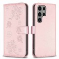 For Samsung Galaxy S23 Ultra 5G Four-leaf Embossed Leather Phone Case(Pink)