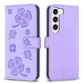 For Samsung Galaxy S24+ 5G Four-leaf Embossed Leather Phone Case(Purple)