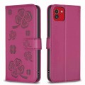 For Samsung Galaxy A03 166mm Four-leaf Embossed Leather Phone Case(Rose Red)