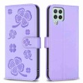 For Samsung Galaxy A12 Four-leaf Embossed Leather Phone Case(Purple)