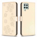 For Samsung Galaxy A12 Four-leaf Embossed Leather Phone Case(Gold)