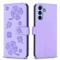 For Samsung Galaxy A14 Four-leaf Embossed Leather Phone Case(Purple)