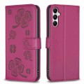 For Samsung Galaxy A15 Four-leaf Embossed Leather Phone Case(Rose Red)