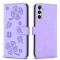 For Samsung Galaxy A15 Four-leaf Embossed Leather Phone Case(Purple)