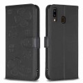 For Samsung Galaxy A20 / A30 Four-leaf Embossed Leather Phone Case(Black)