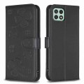 For Samsung Galaxy A22 5G Four-leaf Embossed Leather Phone Case(Black)