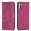 For Samsung Galaxy A25 5G Four-leaf Embossed Leather Phone Case(Rose Red)