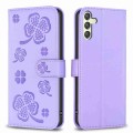 For Samsung Galaxy A25 5G Four-leaf Embossed Leather Phone Case(Purple)