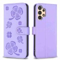 For Samsung Galaxy A32 5G Four-leaf Embossed Leather Phone Case(Purple)