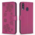 For Samsung Galaxy A40 Four-leaf Embossed Leather Phone Case(Rose Red)