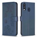 For Samsung Galaxy A40 Four-leaf Embossed Leather Phone Case(Blue)