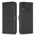 For Samsung Galaxy A40 Four-leaf Embossed Leather Phone Case(Black)