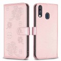 For Samsung Galaxy A40 Four-leaf Embossed Leather Phone Case(Pink)