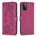 For Samsung Galaxy A41 Four-leaf Embossed Leather Phone Case(Rose Red)