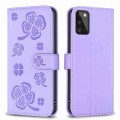 For Samsung Galaxy A41 Four-leaf Embossed Leather Phone Case(Purple)