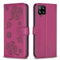 For Samsung Galaxy A42 5G Four-leaf Embossed Leather Phone Case(Rose Red)