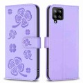 For Samsung Galaxy A42 5G Four-leaf Embossed Leather Phone Case(Purple)