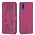 For Samsung Galaxy A50 Four-leaf Embossed Leather Phone Case(Rose Red)