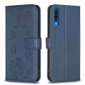 For Samsung Galaxy A50 Four-leaf Embossed Leather Phone Case(Blue)