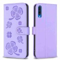 For Samsung Galaxy A50 Four-leaf Embossed Leather Phone Case(Purple)