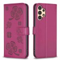 For Samsung Galaxy A52 Four-leaf Embossed Leather Phone Case(Rose Red)