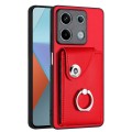 For Xiaomi Redmi Note 13 5G Global Organ Card Bag Ring Holder PU Phone Case(Red)