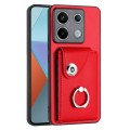 For Xiaomi Redmi Note 13 Pro 5G Global Organ Card Bag Ring Holder PU Phone Case(Red)