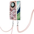 For Huawei Mate 60 Pro Electroplating IMD TPU Phone Case with Lanyard(Pink Scales)