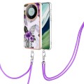 For Huawei Mate 60 Pro Electroplating IMD TPU Phone Case with Lanyard(Purple Flower)