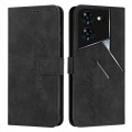 For Tecno Pova 5 Pro Skin Feel Heart Embossed Leather Phone Case with Long Lanyard(Black)