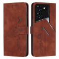 For Tecno Pova 5 Pro Skin Feel Heart Embossed Leather Phone Case with Long Lanyard(Brown)