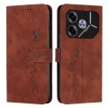 For Tecno Pova 6 Skin Feel Heart Embossed Leather Phone Case with Long Lanyard(Brown)