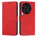 For Tecno Camon 30 Premier Skin Feel Heart Embossed Leather Phone Case with Long Lanyard(Red)