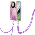 For Huawei Mate 60 Electroplating Marble Dual-side IMD Phone Case with Lanyard(Purple 001)