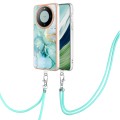 For Huawei Mate 60 Electroplating Marble Dual-side IMD Phone Case with Lanyard(Green 003)