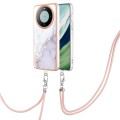 For Huawei Mate 60 Electroplating Marble Dual-side IMD Phone Case with Lanyard(White 006)