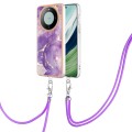 For Huawei Mate 60 Pro Electroplating Marble Dual-side IMD Phone Case with Lanyard(Purple 002)