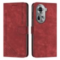 For OPPO Reno11 5G Global Skin Feel Stripe Pattern Leather Phone Case with Long Lanyard(Red)