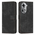 For OPPO Reno11 5G Global Skin Feel Stripe Pattern Leather Phone Case with Long Lanyard(Black)