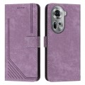 For OPPO Reno11 5G Global Skin Feel Stripe Pattern Leather Phone Case with Long Lanyard(Purple)