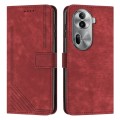 For OPPO Reno11 Pro Global Skin Feel Stripe Pattern Leather Phone Case with Long Lanyard(Red)