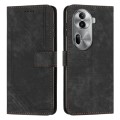For OPPO Reno11 Pro Global Skin Feel Stripe Pattern Leather Phone Case with Long Lanyard(Black)