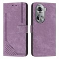 For OPPO Reno11 Pro Global Skin Feel Stripe Pattern Leather Phone Case with Long Lanyard(Purple)