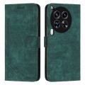 For Tecno Camon 30 Premier Skin Feel Stripe Pattern Leather Phone Case with Long Lanyard(Green)
